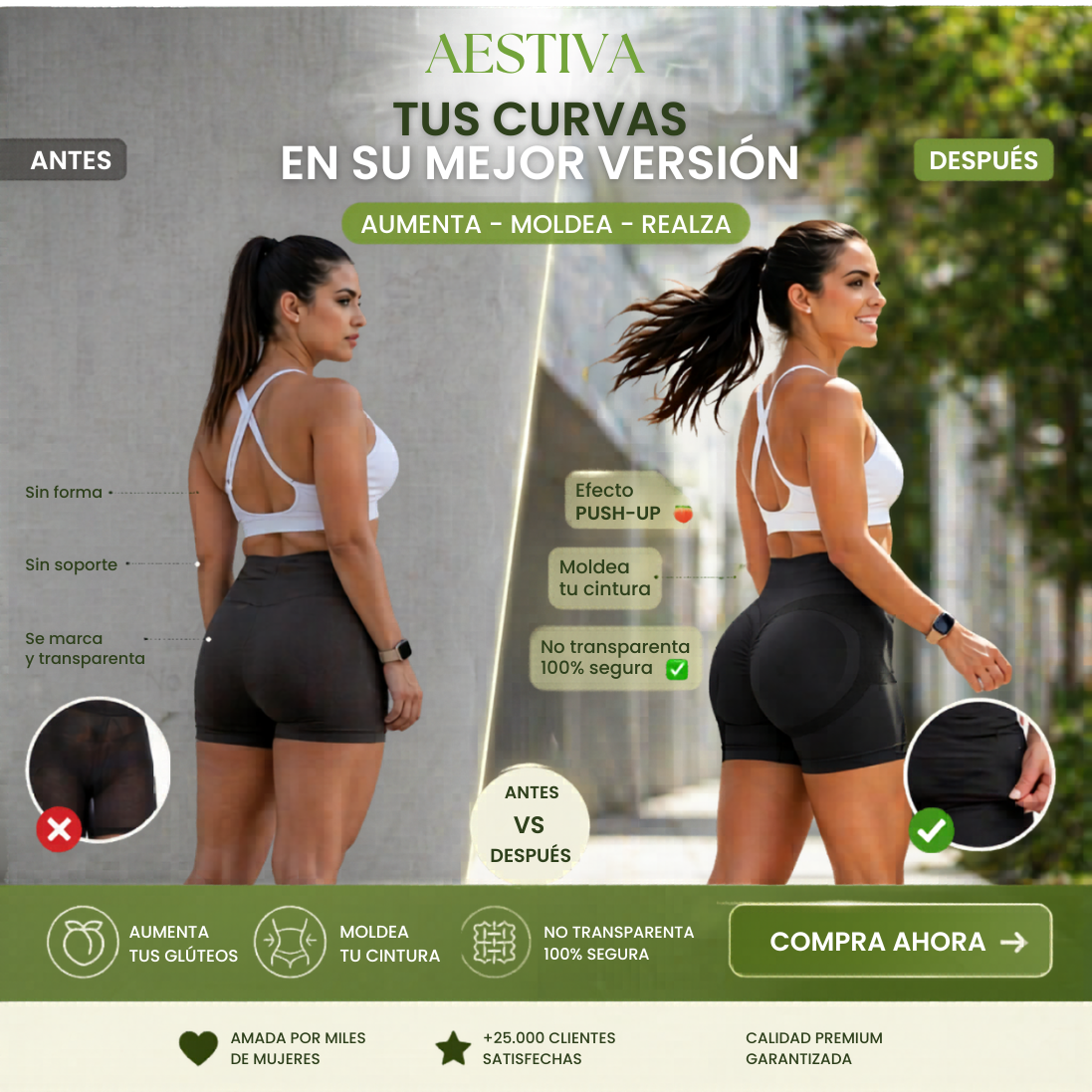 Leggings Corto Elástico con Push Up, Realza tu figura al instante con estilo